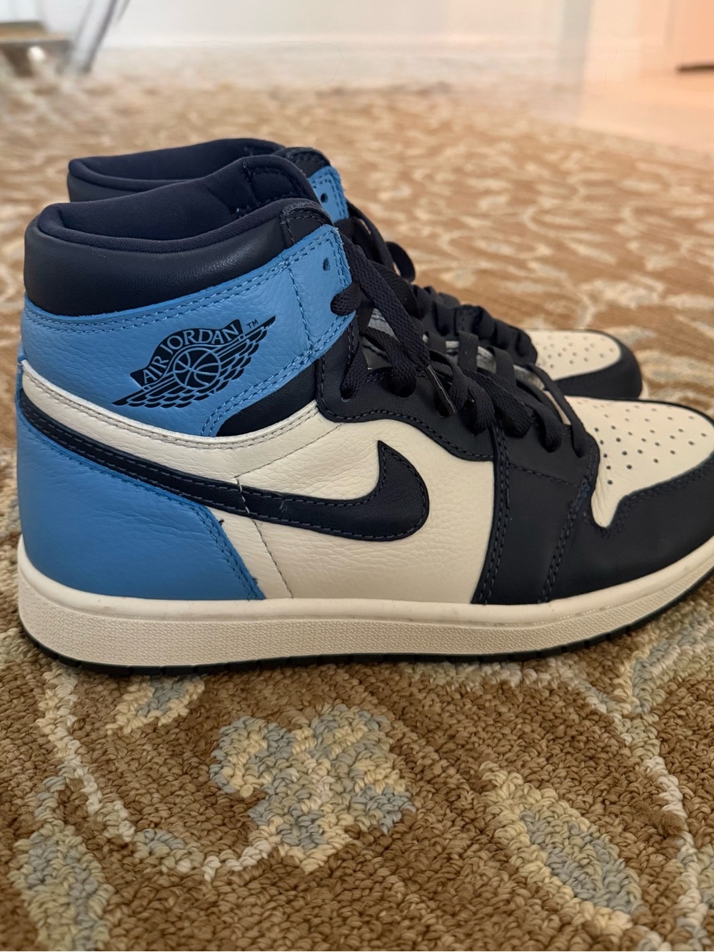 Nike Air Jordan High-Top Sneakers in White, Black & Blue